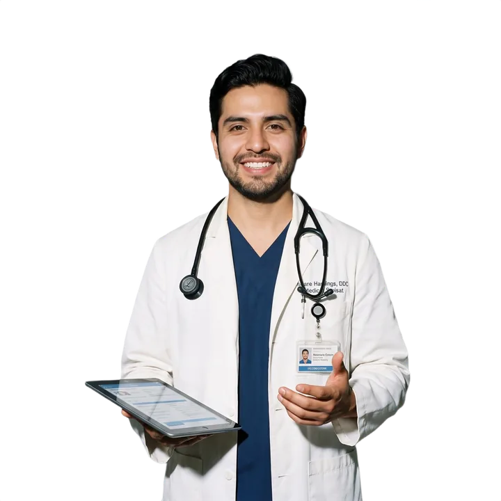 El Dr. José mostrando una tableta